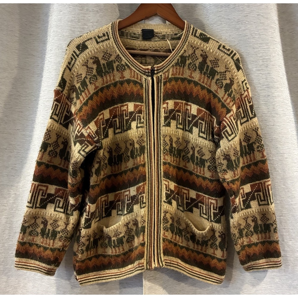 Vintage Artesania Los Incas Alpaca Cardigan Sweater Geometric Knit